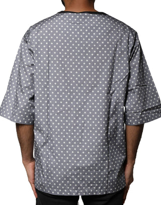 Graues Polka-Dot Pin-up Print Rundhals-T-Shirt