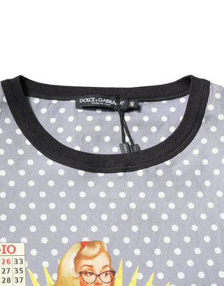 Graues Polka-Dot Pin-up Print Rundhals-T-Shirt
