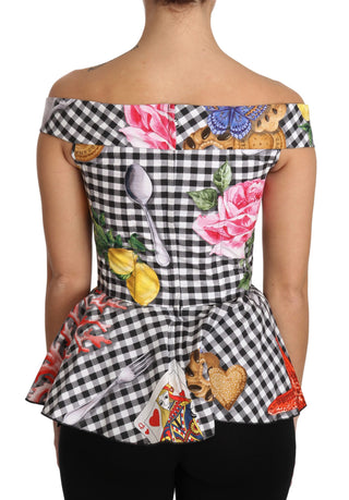 Blusa corset blanca y negra con estampado de limones de Sicilia