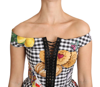 Blusa corset blanca y negra con estampado de limones de Sicilia