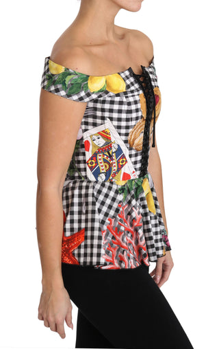 Blusa corset blanca y negra con estampado de limones de Sicilia