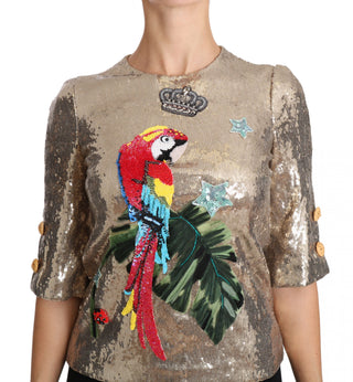 Gold-Pailletten Papageienkristallbluse