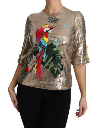 Gold-Pailletten Papageienkristallbluse
