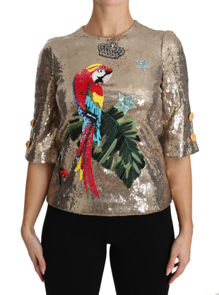 Gold-Pailletten Papageienkristallbluse