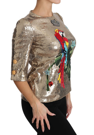 Gold-Pailletten Papageienkristallbluse
