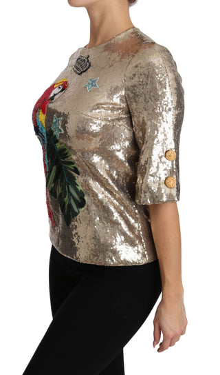 Gold-Pailletten Papageienkristallbluse