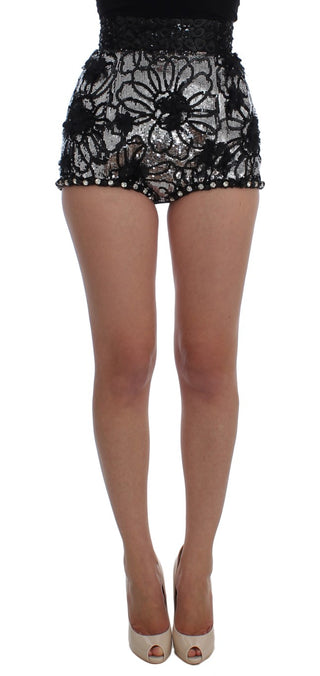 Schwarze Pailletten-Mini-Shorts aus Kristall