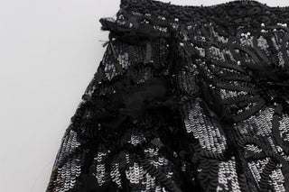 Schwarze Pailletten-Mini-Shorts aus Kristall