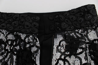 Schwarze Pailletten-Mini-Shorts aus Kristall