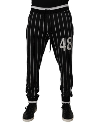 Schwarz Weiß Gestreifte Jogger-Sweatpants
