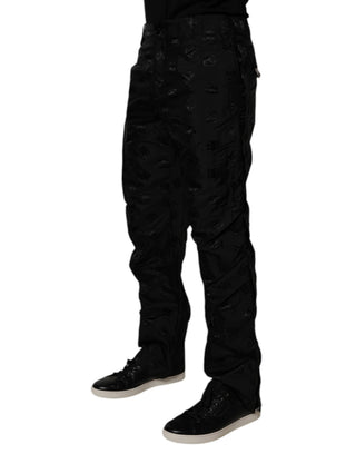 Schwarze Hose mit Logo-Monogramm und geradem Bein