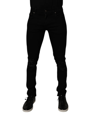 Jeans ajustados para hombre de mezclilla de algodón elástico negro