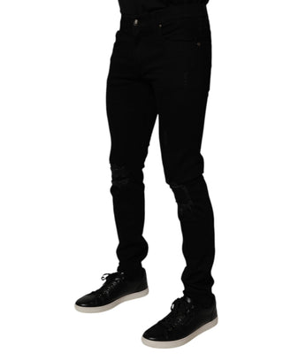 Jeans ajustados para hombre de mezclilla de algodón elástico negro