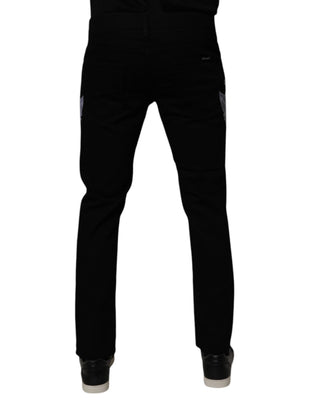 Jeans ajustados negros con flores de algodón para hombre