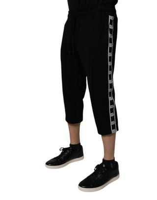Black Cotton Blend Cropped Sweatpants Pants
