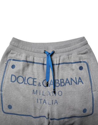 Gray Logo Cotton Men Jogger Sweatpants Pants