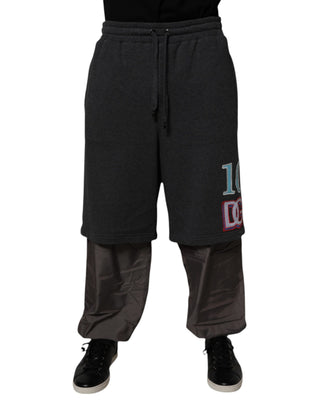 Dunkelgraue Baumwoll-Sweatpants mit geradem Bein und Lagen-Look