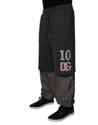 Dunkelgraue Baumwoll-Sweatpants mit geradem Bein und Lagen-Look