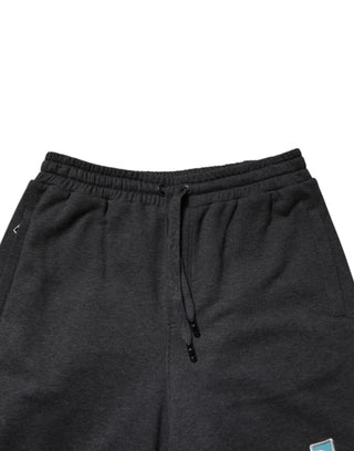 Dunkelgraue Baumwoll-Sweatpants mit geradem Bein und Lagen-Look