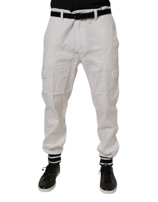 Weiße Baumwoll-Jogger Cargo Skinny-Hose