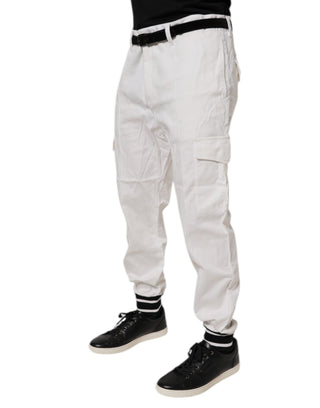 Weiße Baumwoll-Jogger Cargo Skinny-Hose
