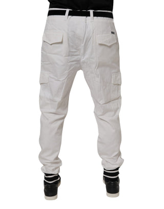 Weiße Baumwoll-Jogger Cargo Skinny-Hose
