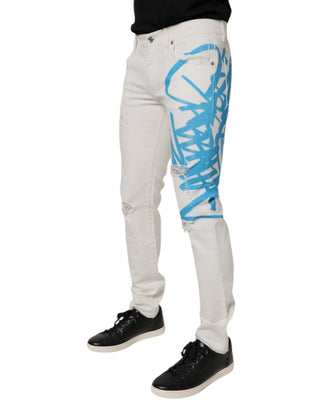 Weiße zerrissene Jeans mit Graffiti-Print