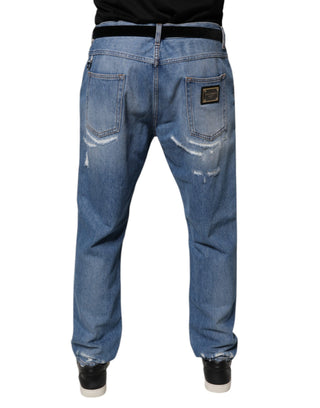 Blaue zerrissene Jeans aus Baumwoll-Denim im Straight Fit