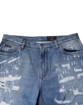 Blaue zerrissene Jeans aus Baumwoll-Denim im Straight Fit