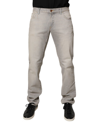 Hellgraue Röhrenjeans aus Baumwolle