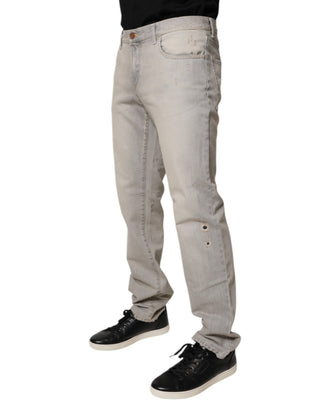 Hellgraue Röhrenjeans aus Baumwolle