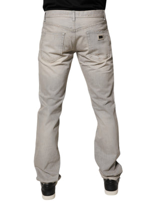 Hellgraue Röhrenjeans aus Baumwolle