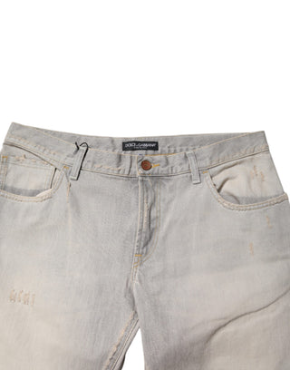 Hellgraue Röhrenjeans aus Baumwolle