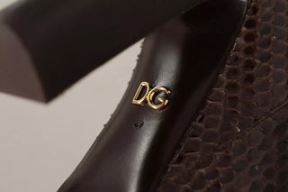 Braune exotische Leder-High-Heel-Stiefel