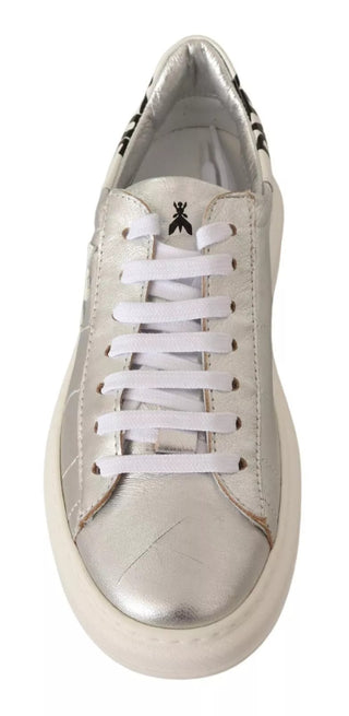 Silberne Vollnarbenleder-Schnürsneaker