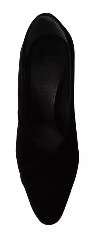 Black Leather Suede Block Heels Pumps Shoes