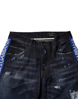 Dark Blue Cotton Tattered Skinny Denim Jeans