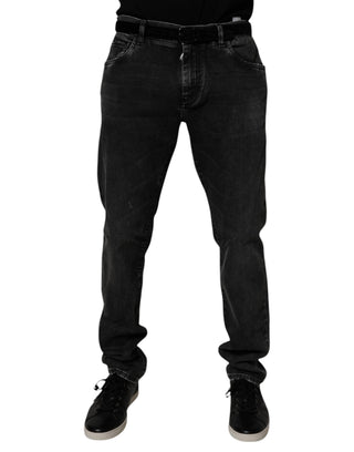 Jeans ajustados de mezclilla para hombre de algodón elástico negro