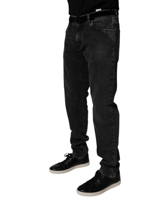 Jeans ajustados de mezclilla para hombre de algodón elástico negro