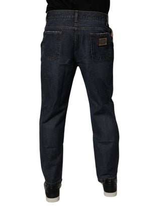 Jeans de mezclilla para hombre en algodón beige con flores azules
