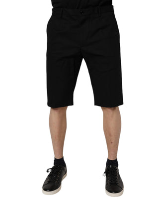 Schwarze Stretch-Bermudashorts mit mittelhohem Bund aus Baumwolle