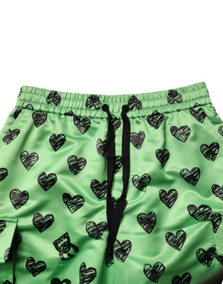 Grüne Herz-Print Cargo Herren Bermudas