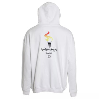 White Cotton Logo Hooded Pullover Oversize Sweater