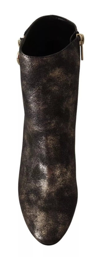 Black Leather Block Heels Ankle Boots Zipper Shoes