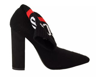 Botines negros de ante con logo, calcetines y tacón de bloque