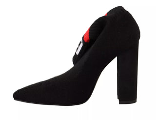 Botines negros de ante con logo, calcetines y tacón de bloque