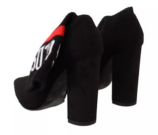 Botines negros de ante con logo, calcetines y tacón de bloque