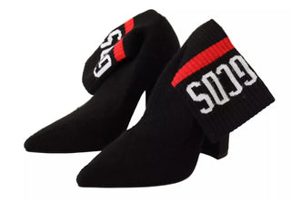 Black Suede Logo Socks Block Heel Ankle Boots Shoes