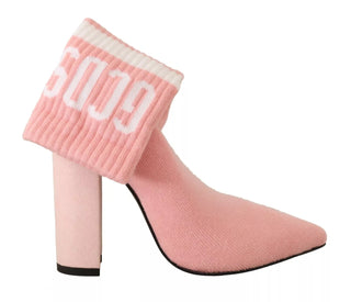 Botines rosas de ante con logo, calcetines y tacón de bloque