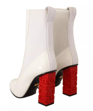 Stiefeletten aus weißem Leder mit rotem Logo-Absatz
